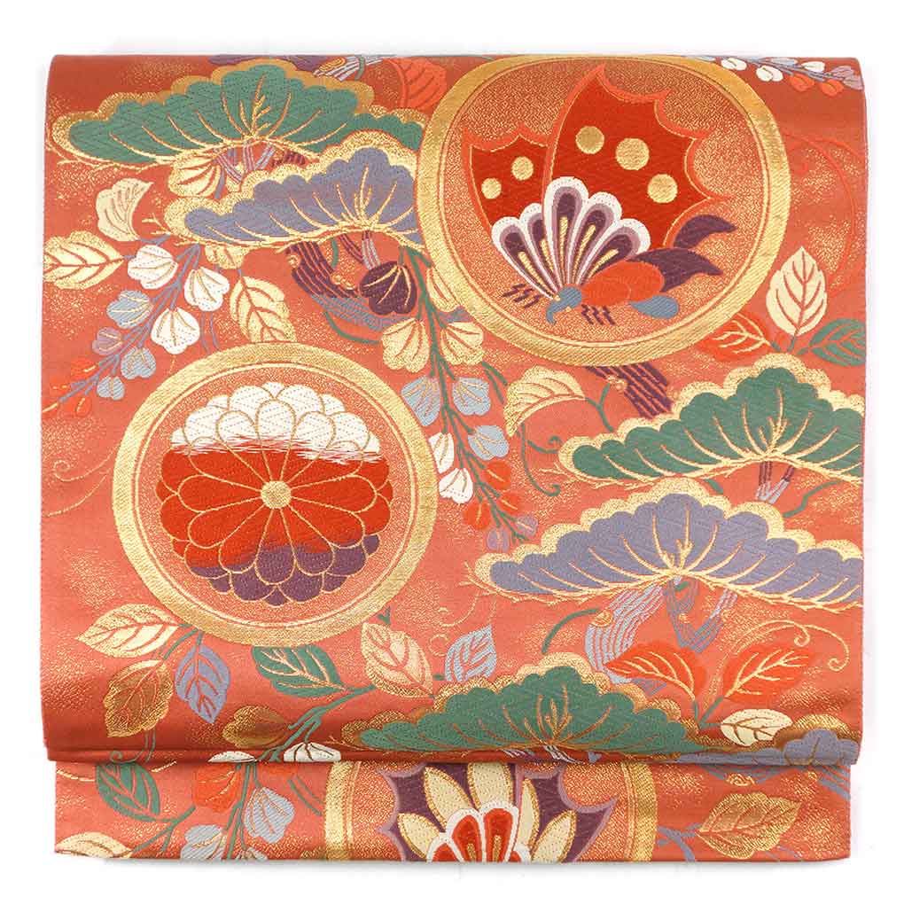 袋帯 リサイクル帯 幅31cm 長さ441cm レディース 花柄 秋冬春用 正絹（シルク）ピンク 美品 リメイク リユース【ランクA】