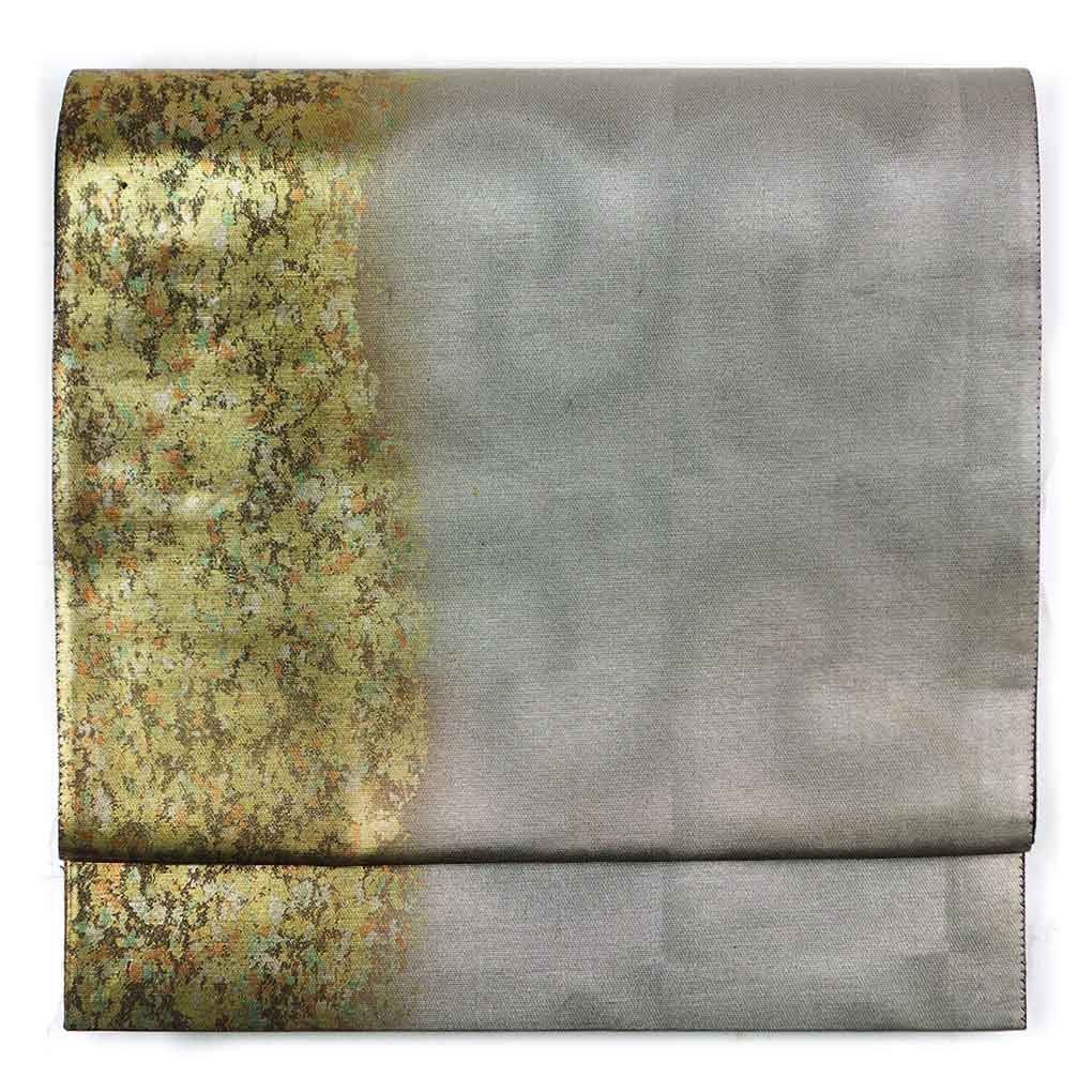 袋帯 リサイクル帯 幅30.5cm 長さ425cm レディース 金彩 秋冬春用 正絹（シルク）シルバー 美品 リメイク リユース【ランクA】