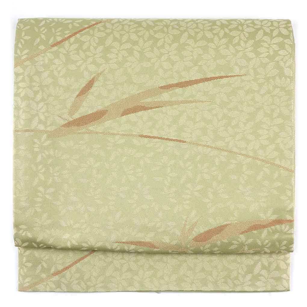 京袋帯 リサイクル帯 幅30.5cm 長さ385cm レディース 笹 秋冬春用 ポリエステル グリーン 美品 リメイク リユース【ランクA】