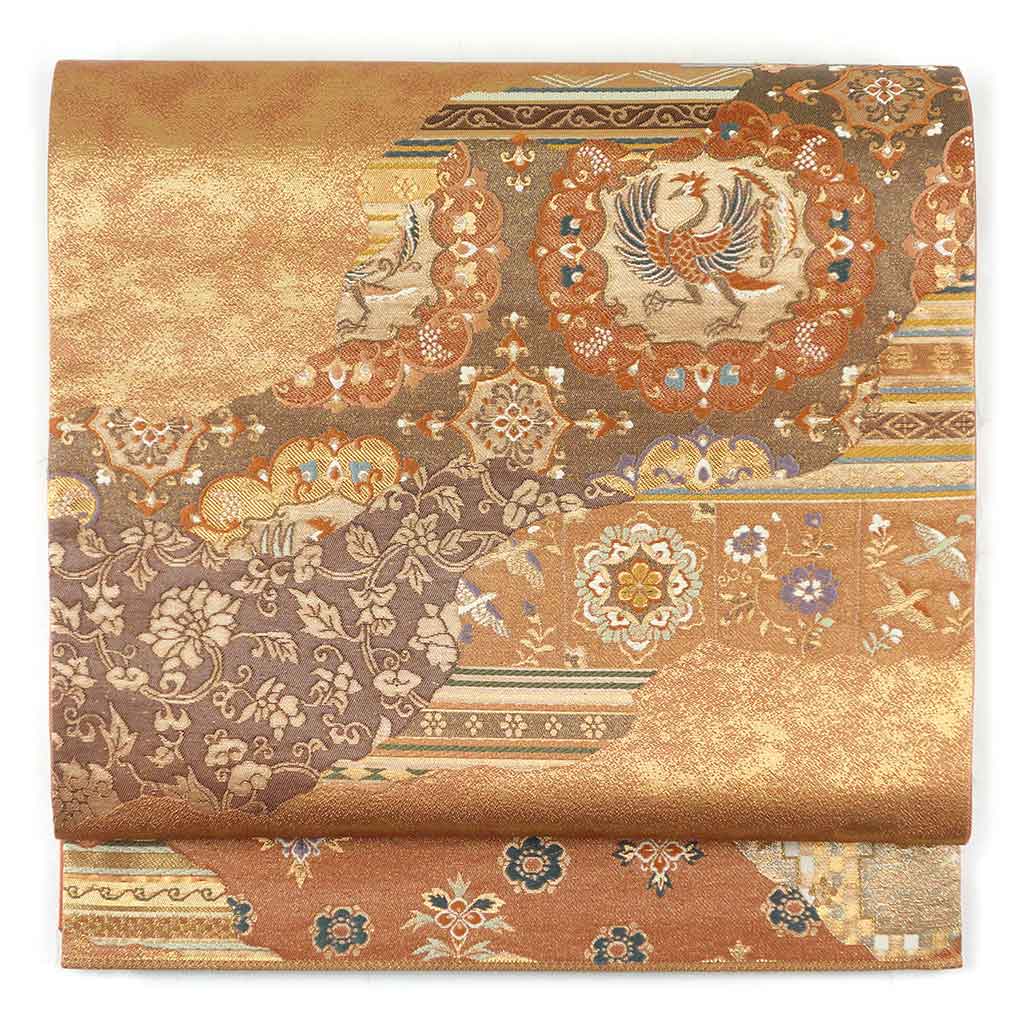 袋帯 リサイクル帯 幅30cm 長さ428cm レディース 道長 秋冬春用 正絹（シルク）ブラウン 美品 リメイク リユース【ランクA】