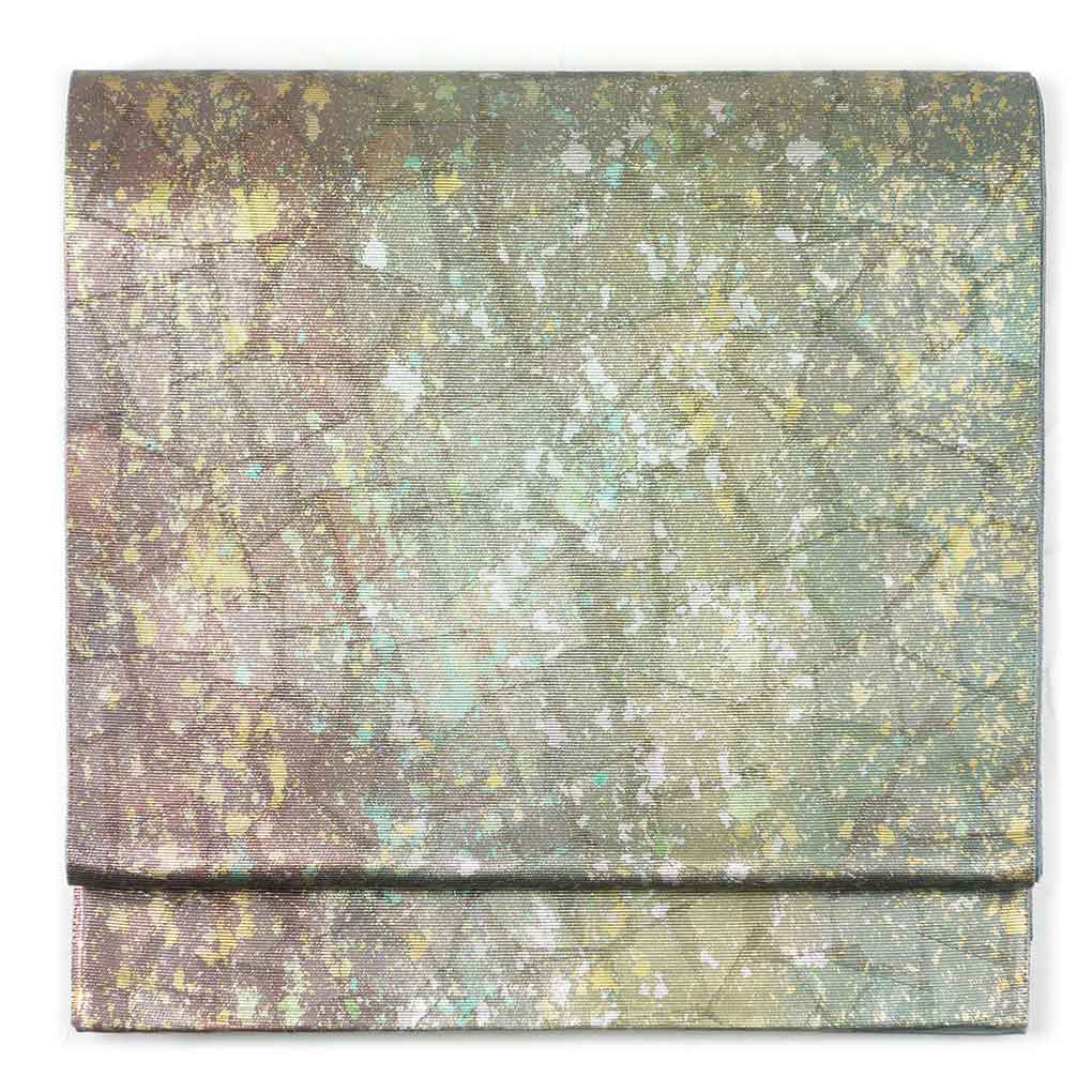 袋帯 リサイクル帯 幅30.5cm 長さ447cm レディース 縦ぼかし 秋冬春用 正絹（シルク）ゴールド 美品 リメイク リユース【ランクA】