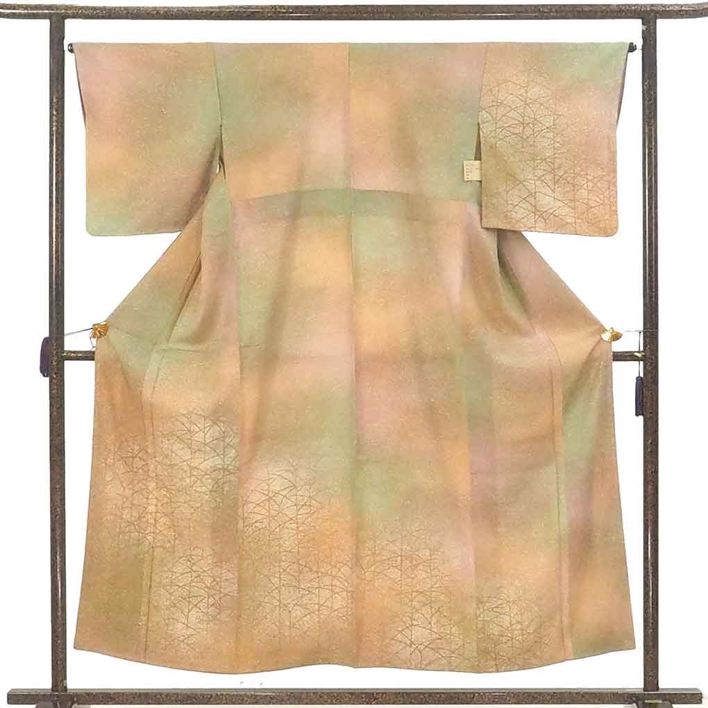 付下 リサイクル着物 身丈154cm 裄64cm 前幅23cm 後幅30cm 袖丈48cm 袖幅32cm レディース 袷 植物 裄Mサイズ 秋冬春用 正絹（シルク）ブラウン 未使用品 リメイク リユース【ランクS】