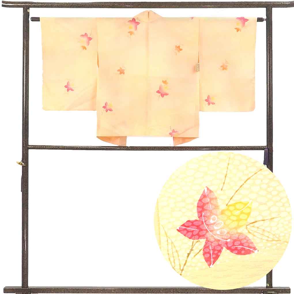 羽織 リサイクル着物 羽織丈69cm 裄63cm 袖丈55cm 袖幅32cm レディース 袷 花柄 裄Mサイズ 秋冬春用 正絹（シルク）イエロー 美品 リメイク リユース【ランクA】