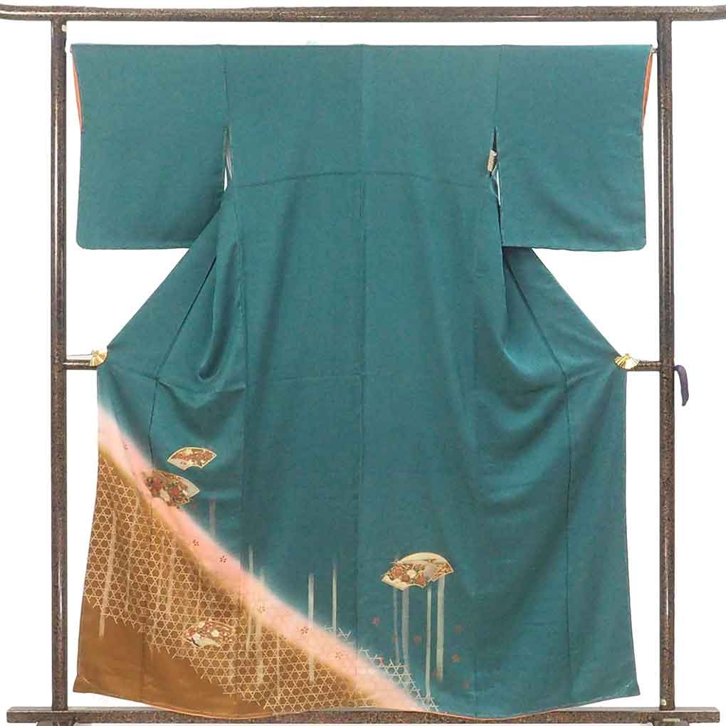 ま*あ様 未使用近い　美品　袷　化繊　訪問着　フルセット　身丈167 裄丈67 ぜんまい紬 訪問着 着物 未使用 正絹 染め柄 薄鼠 シルエット