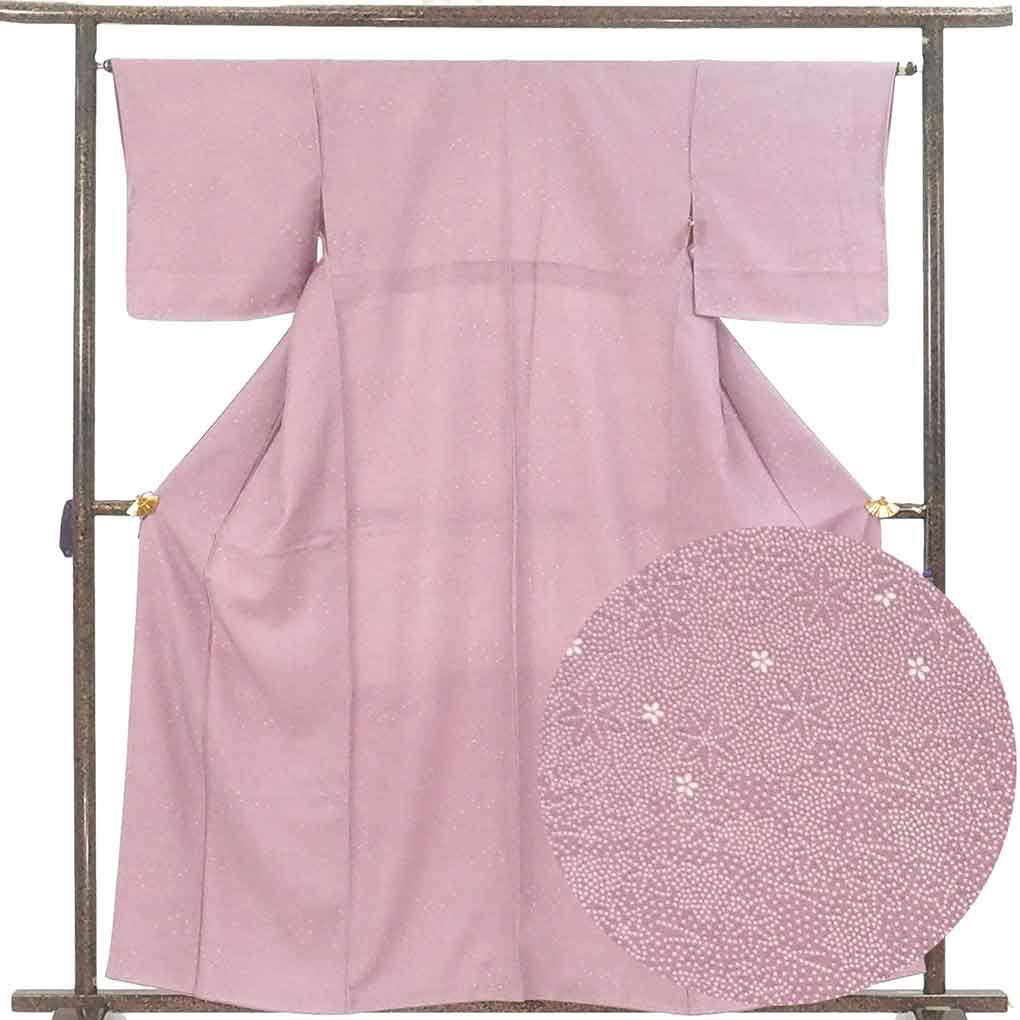 さ*ん様 未使用近い　美品　単衣　化繊　縮緬　小紋　フルセット　身丈163 裄丈 キ*ン様 未使用近い 美品 単衣 高級化繊 縮緬 小紋 フルセット4