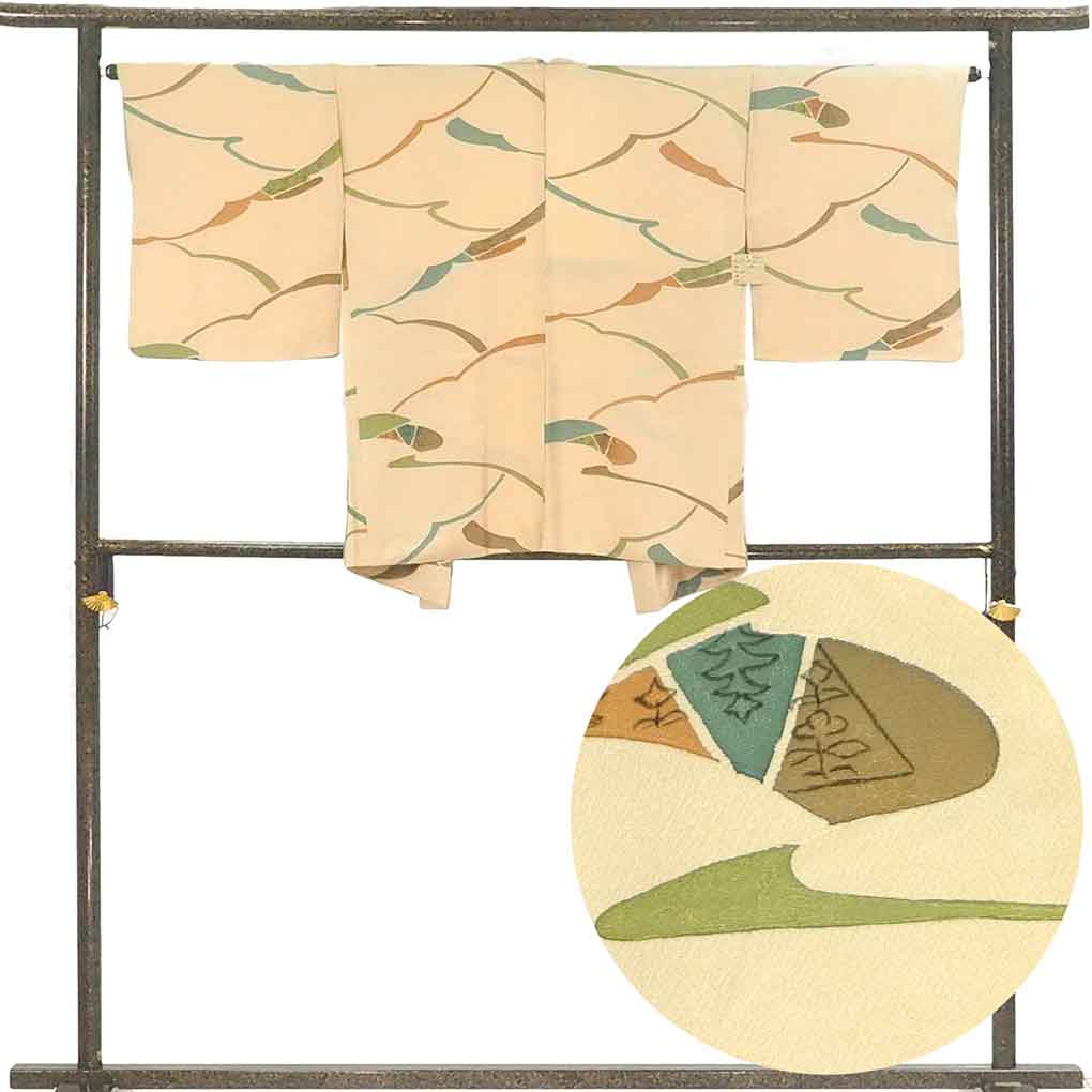 羽織 リサイクル着物 羽織丈78cm 裄65cm 袖丈46cm 袖幅33cm レディース 袷 抽象柄 裄Mサイズ 秋冬春用 正絹（シルク）ブラウン 美品 リメイク リユース【ランクA】