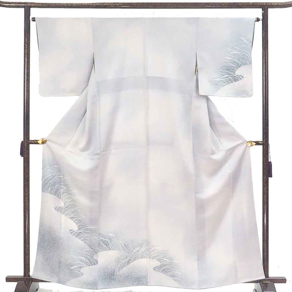 訪問着 リサイクル着物 身丈165cm 裄64cm 前幅24cm 後幅30cm 袖丈49cm 袖幅32cm レディース 袷 露芝 裄Mサイズ 秋冬春用 正絹（シルク）ブルー トールサイズ 未使用品 リメイク リユース【ランクS】