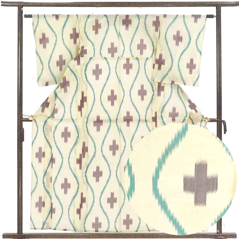 木綿着物 リサイクル着物 身丈160cm 裄61cm 前幅23cm 後幅29cm 袖丈54cm 袖幅32cm レディース 単衣 立涌 裄Sサイズ 秋冬春用 木綿 イエロー やや難 リメイク リユース【ランクB】