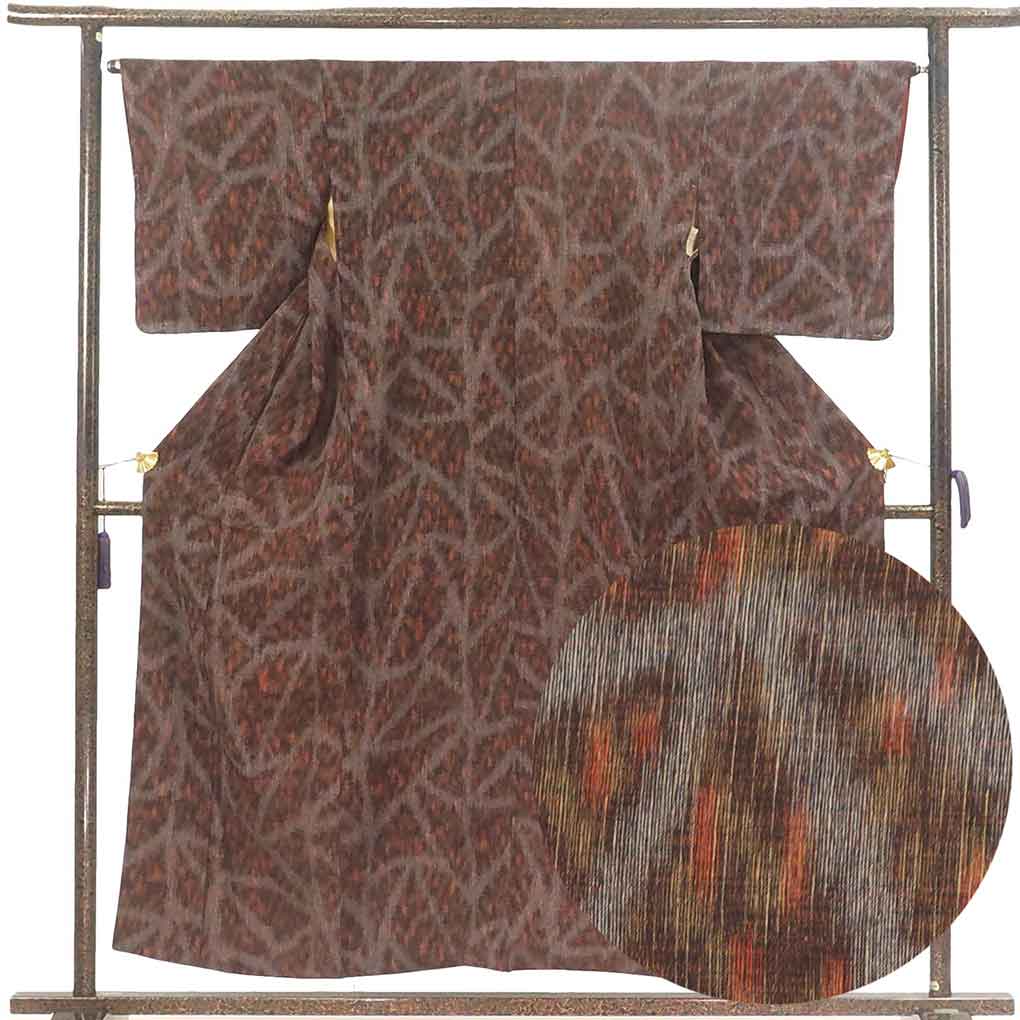 紬 リサイクル着物 身丈155cm 裄65cm 前幅25cm 後幅31cm 袖丈47cm 袖幅33cm レディース 袷 ぼかし 裄Mサイズ 秋冬春用 正絹（シルク）ブラウン 難有り リメイク リユース【ランクC】