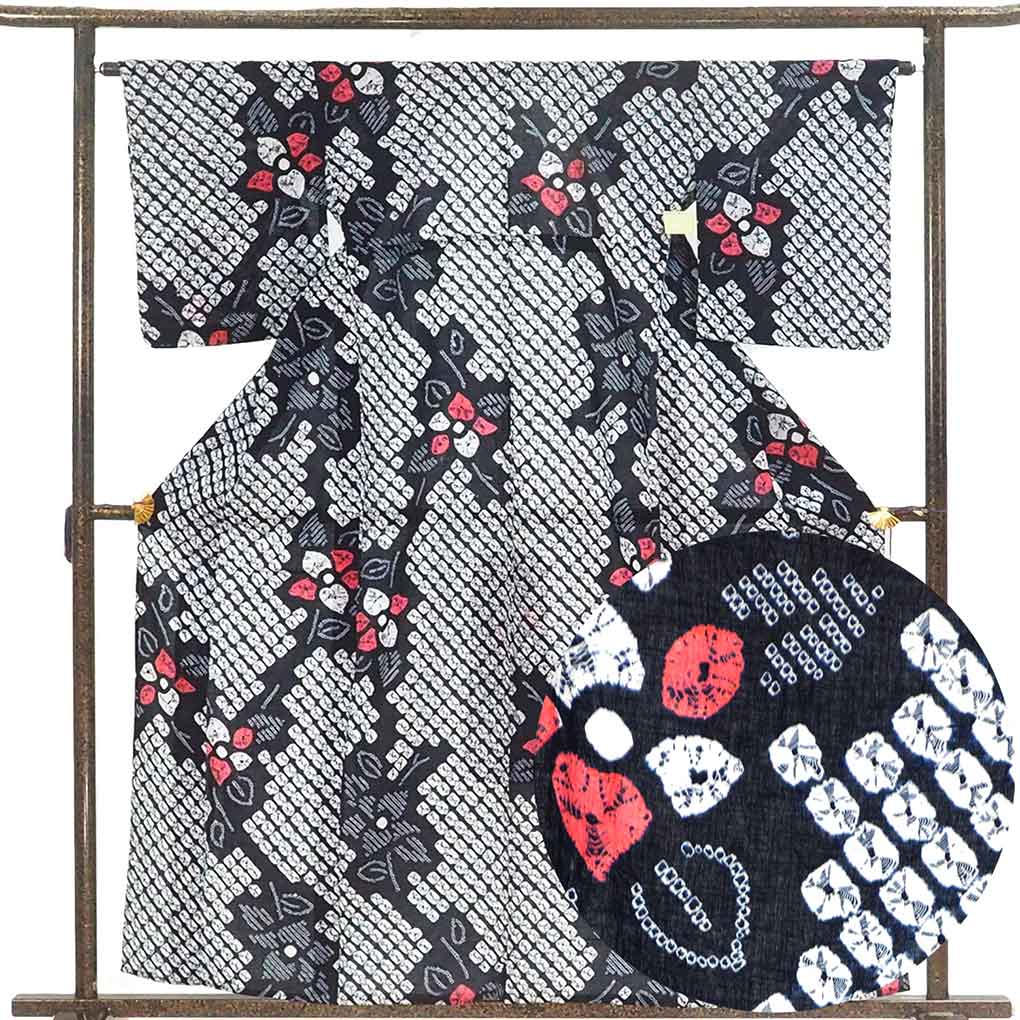 浴衣と帯のみ　在庫限り　新品未使用　トールサイズ 浴衣 レディース 綿麻 TLサイズ 七宝 ボタン トールサイズ 牡丹