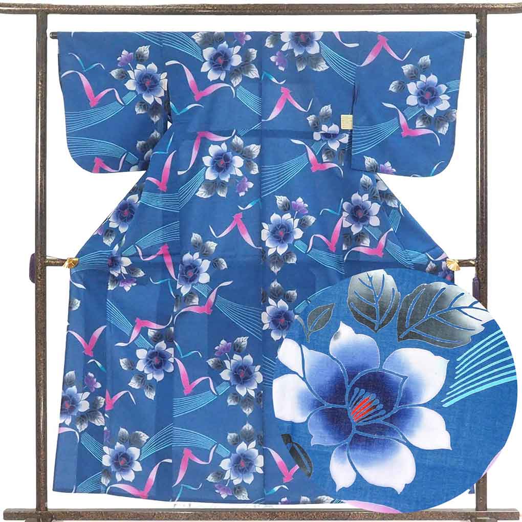 着物・浴衣 Charles 即日発送】ブルーホワイトフラワー柄浴衣【浴衣3点セット 浴衣