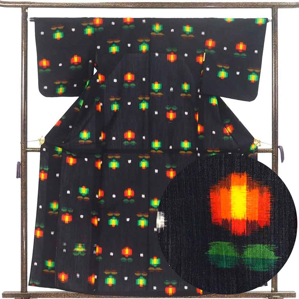 ウールアンサンブル リサイクル着物 羽織丈82cm 身丈162cm 裄65cm 前幅23cm 後幅30cm 袖丈49cm 袖幅33cm レディース 単衣 花柄 裄Mサイズ 秋冬春用 ウール ネイビー 美品 リメイク リユース【ランクA】