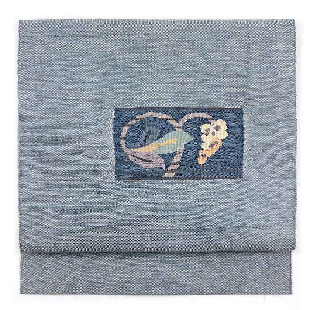 名古屋帯 リサイクル帯 幅32cm 長さ384cm レディース 抽象柄 秋冬春用 正絹（シルク）ブルー 美品 リメイク リユース【ランクA】