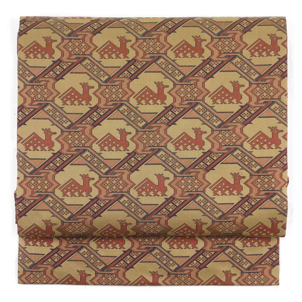 名古屋帯 リサイクル帯 幅30cm 長さ348cm レディース 有栖川 秋冬春用 正絹（シルク）ブラウン 美品 リメイク リユース【ランクA】