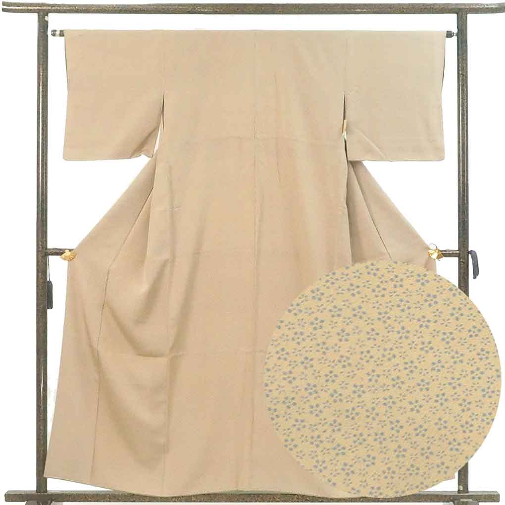 小紋 リサイクル着物 身丈158cm 裄64cm 前幅24cm 後幅30cm 袖丈45cm 袖幅33cm レディース 袷 小花 裄Mサイズ 秋冬春用 正絹（シルク）ブラウン 美品 リメイク リユース【ランクA】