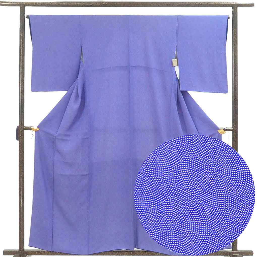 小紋 リサイクル着物 身丈160cm 裄66cm 前幅24.5cm 後幅30cm 袖丈52cm 袖幅33cm レディース 袷 鮫小紋 裄長 裄M-Lサイズ 秋冬春用 正絹（シルク）パープル やや難 リメイク リユース【ランクB】