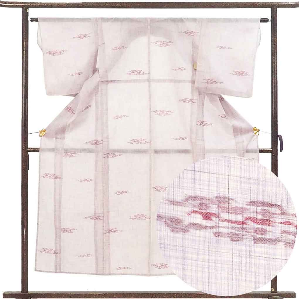 小紋 リサイクル着物 身丈151cm 裄63cm 前幅25cm 後幅29cm 袖丈49cm 袖幅32cm レディース 連続模様 裄Mサイズ 夏用 ポリエステル パープル 美品 リメイク リユース【ランクA】