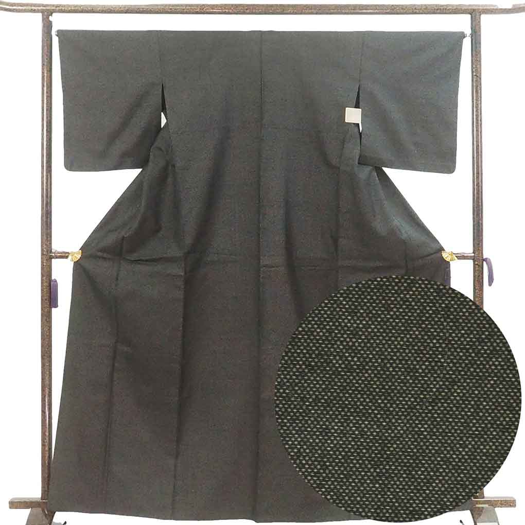 新古品！単衣＊チェック＊黒＊つるつる系紬＊着物＊トールサイズ＊１７０ｃｍ＊裄７０ 新古品！単衣＊チェック＊黒＊つるつる系紬＊着物＊トール