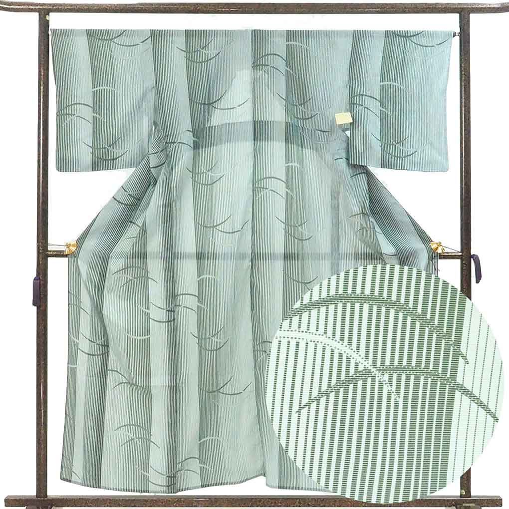 小紋 リサイクル着物 身丈158cm 裄67cm 前幅25cm 後幅32cm 袖丈49cm 袖幅33cm レディース 露芝 裄長 裄Lサイズ 夏用 ポリエステル ブルー 美品 リメイク リユース【ランクA】