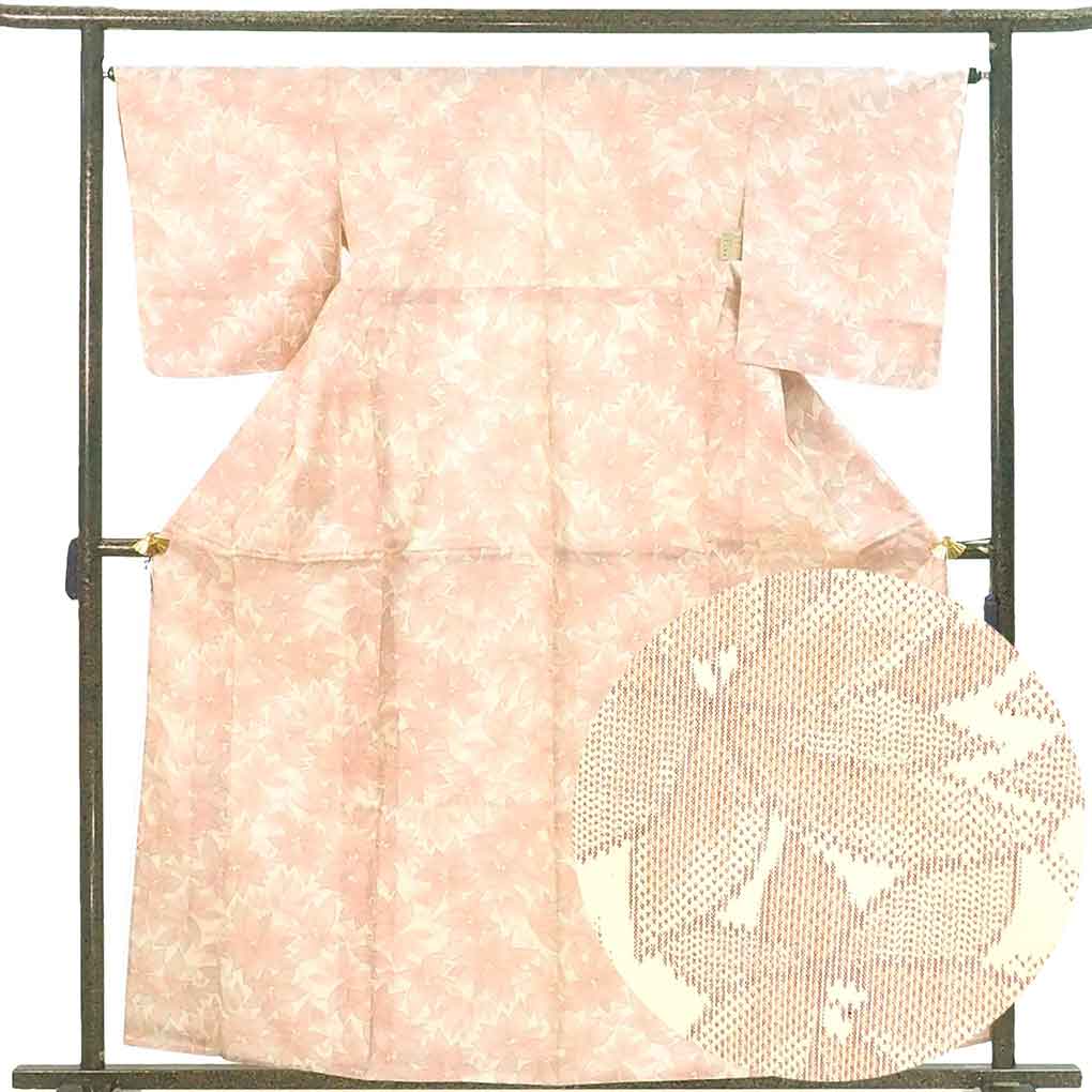 紬 リサイクル着物 身丈161cm 裄65cm 前幅25cm 後幅30cm 袖丈51cm 袖幅32cm レディース 単衣 花柄 裄Mサイズ 初夏・初秋用 正絹（シルク）ホワイト 美品 リメイク リユース【ランクA】