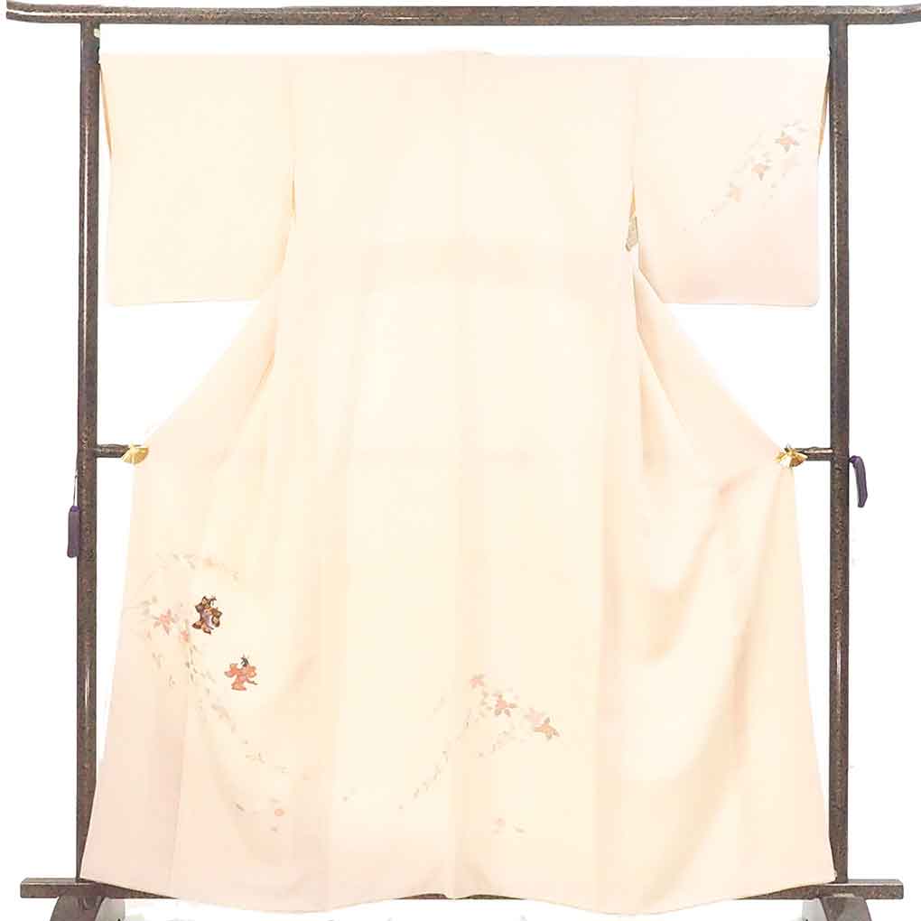 訪問着 リサイクル着物 身丈162cm 裄68cm 前幅29cm 後幅31cm 袖丈48cm 袖幅34cm レディース 袷 童 裄長 裄Lサイズ 秋冬春用 正絹（シルク）ピンク やや難 リメイク リユース【ランクB】