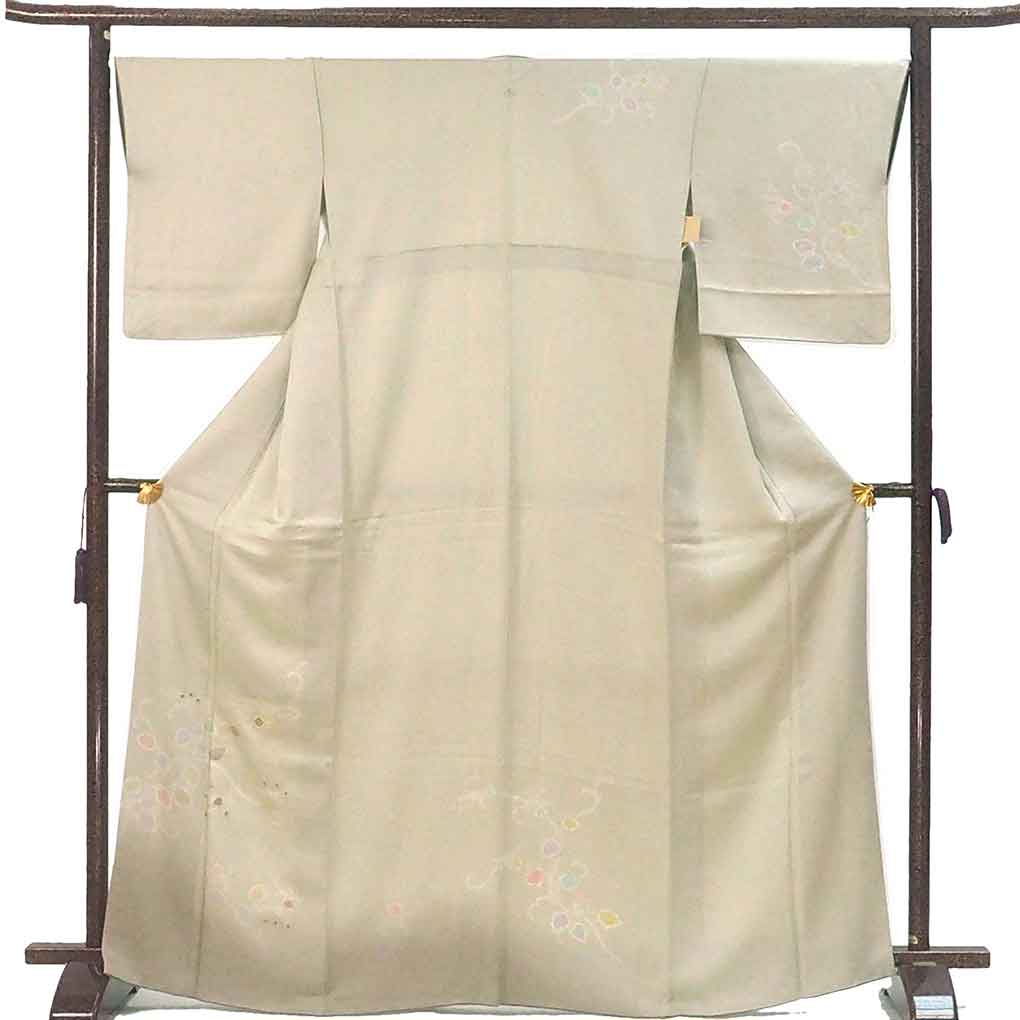 付下 リサイクル着物 身丈168cm 裄67cm 前幅24.5cm 後幅30cm 袖丈50cm 袖幅33.5cm レディース 袷 抽象柄 裄長 裄Lサイズ 秋冬春用 正絹（シルク）グリーン トールサイズ 美品 リメイク リユース【ランクA】