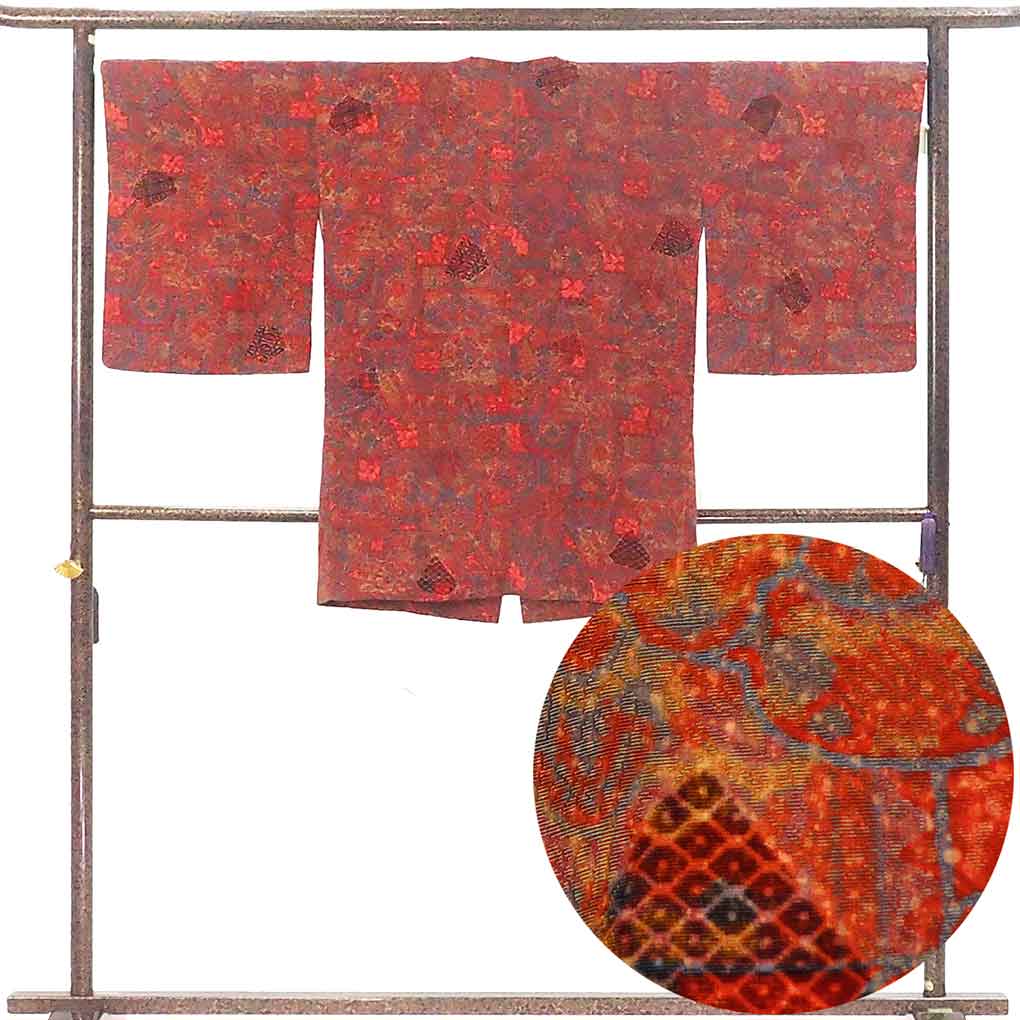 コート リサイクル着物 コート丈89cm 裄68cm 袖丈52cm 袖幅35cm レディース 袷 抽象柄 裄長 裄Lサイズ 秋冬春用 正絹（シルク）ブラウン 未使用品 リメイク リユース【ランクS】