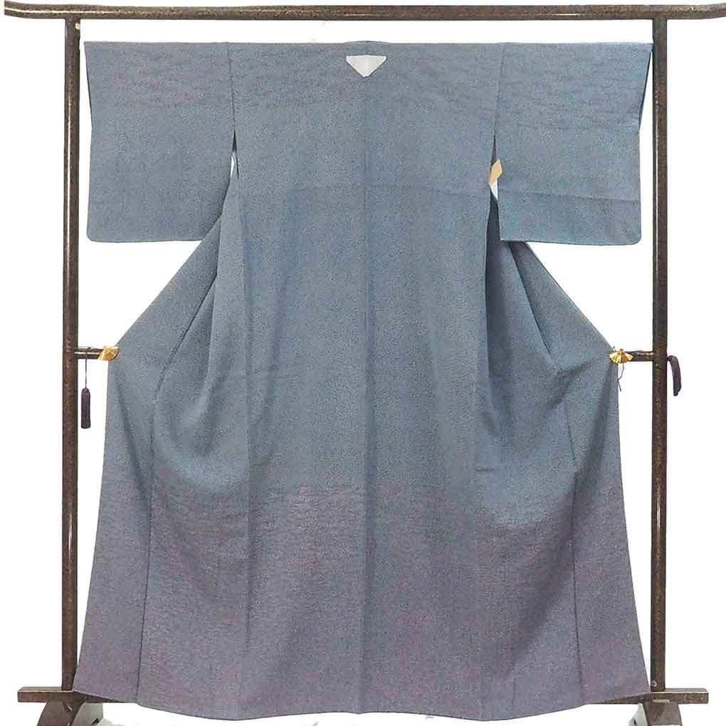 付下 リサイクル着物 身丈163cm 裄67cm 前幅26cm 後幅30cm 袖丈49cm 袖幅34cm レディース 袷 小花 裄長 裄Lサイズ 秋冬春用 正絹（シルク）ブルー 未使用品 リメイク リユース【ランクS】