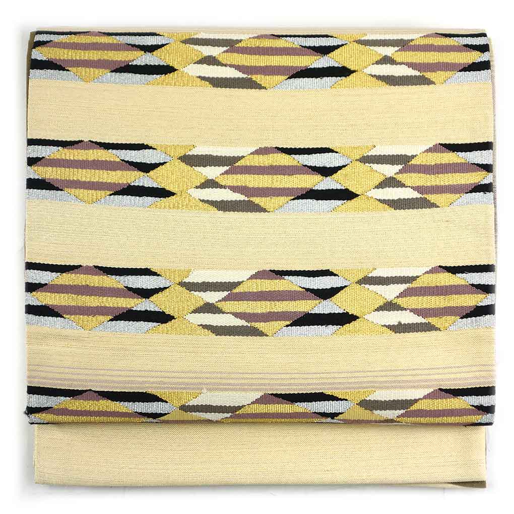 袋帯 リサイクル帯 幅31cm 長さ422cm レディース 横段柄 秋冬春用 正絹（シルク）ブラウン 美品 リメイク リユース【ランクA】