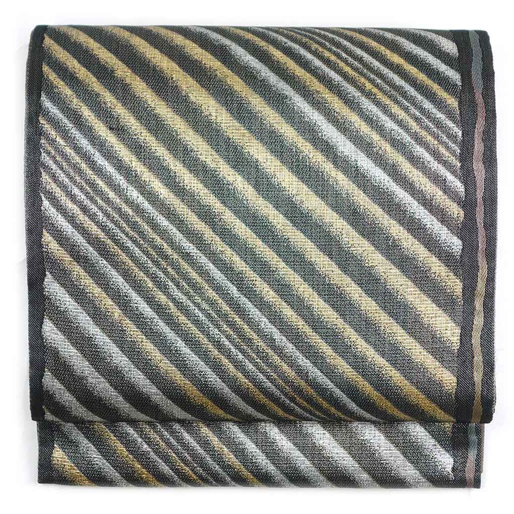 袋帯 リサイクル帯 幅30.5cm 長さ483cm レディース 連続模様 秋冬春用 正絹（シルク）ブラック 美品 リメイク リユース【ランクA】