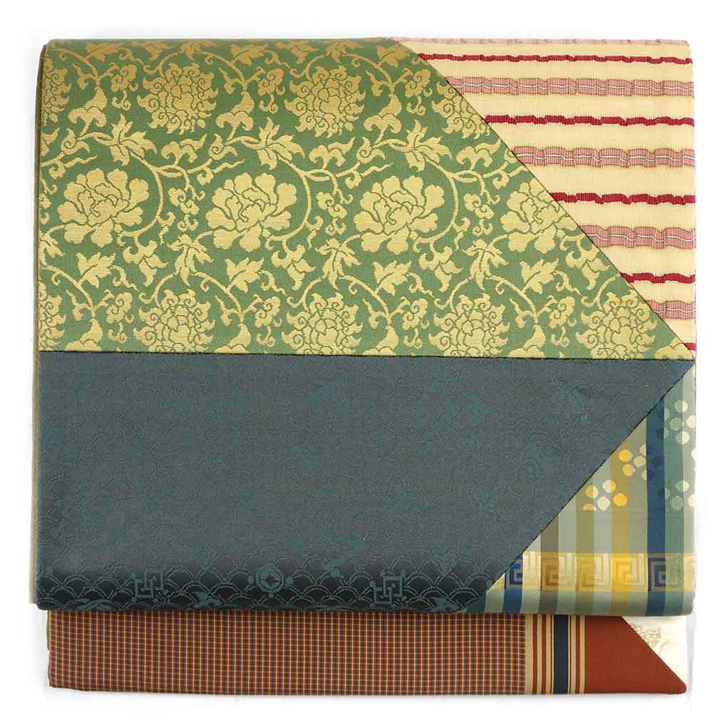 袋帯 リサイクル帯 幅30.5cm 長さ430cm レディース 切り嵌め 秋冬春用 正絹（シルク）マルチカラー 未使用品 リメイク リユース【ランクS】