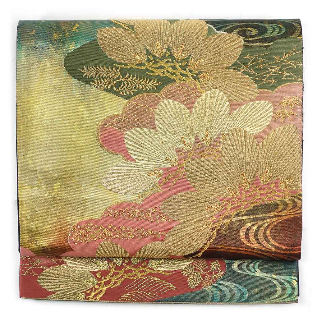 袋帯 リサイクル帯 幅31cm 長さ415cm レディース 松 秋冬春用 正絹（シルク）マルチカラー 美品 リメイク リユース【ランクA】