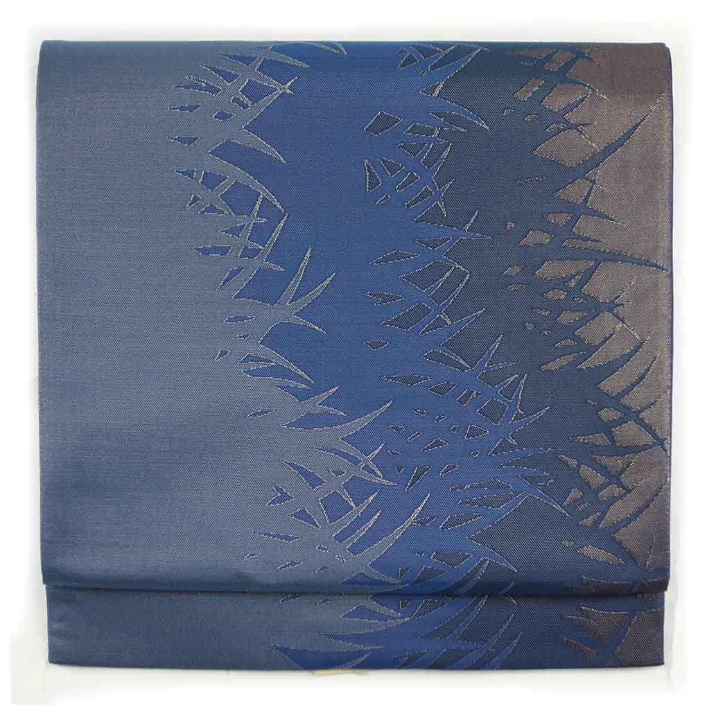 袋帯 リサイクル帯 幅30.5cm 長さ430cm レディース 連続模様 秋冬春用 正絹（シルク）ネイビー 美品 リメイク リユース【ランクA】