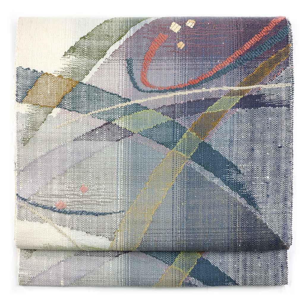 名古屋帯 リサイクル帯 幅31cm 長さ357cm レディース 露芝 秋冬春用 正絹（シルク）ホワイト 美品 リメイク リユース【ランクA】