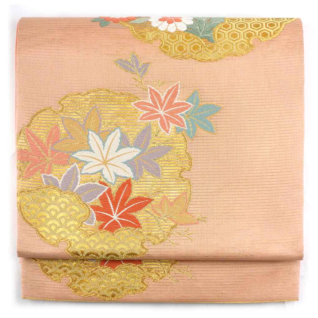 袋帯 リサイクル帯 幅31cm 長さ438cm レディース 雪輪 夏用 正絹（シルク）ピンク 美品 リメイク リユース【ランクA】