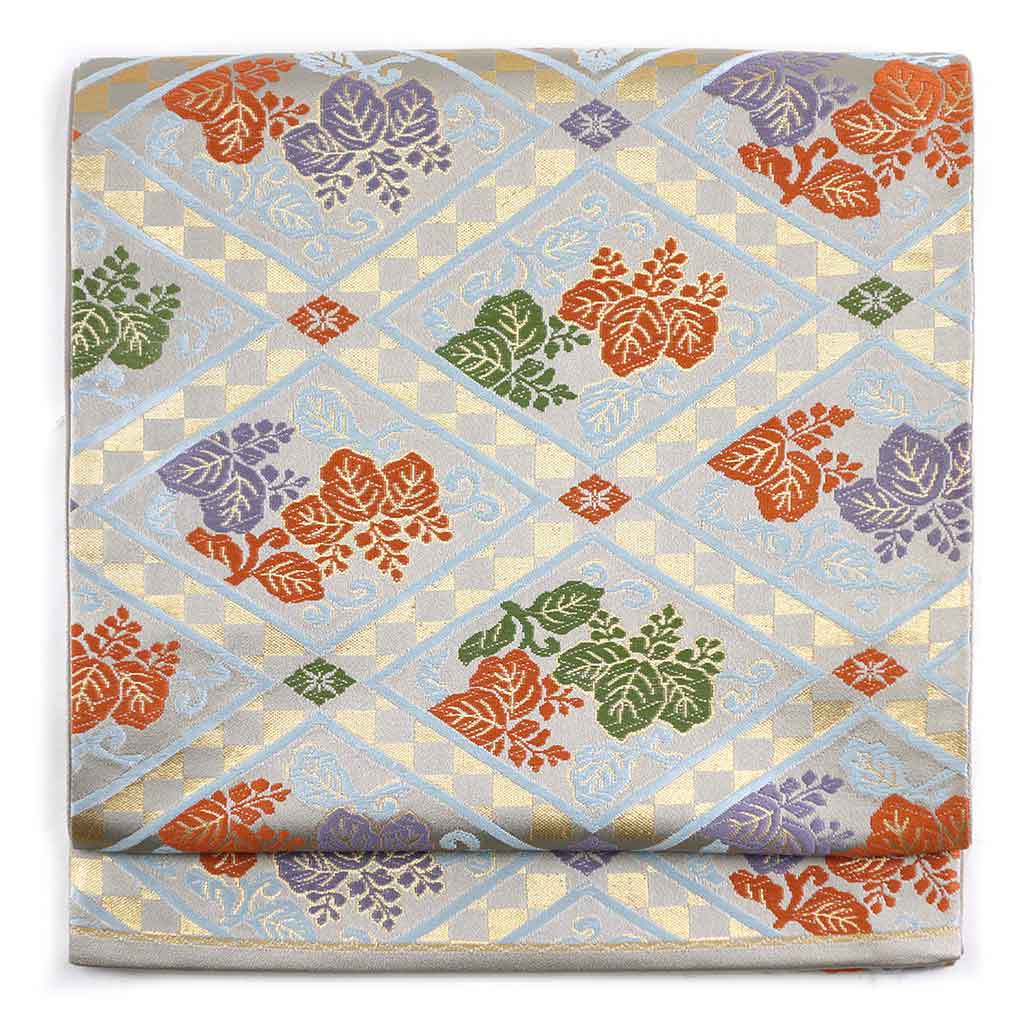 袋帯 リサイクル帯 幅31cm 長さ436cm レディース 五七の桐 秋冬春用 正絹（シルク）グレー 美品 リメイク リユース【ランクA】