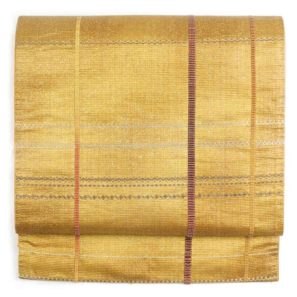 袋帯 リサイクル帯 幅30.5cm 長さ433cm レディース 格子 秋冬春用 正絹（シルク）ブラウン 美品 リメイク リユース【ランクA】