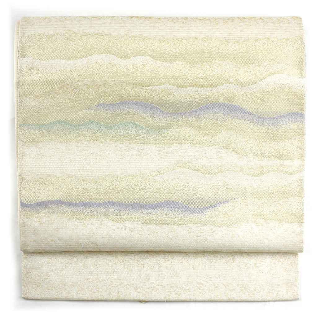 袋帯 リサイクル帯 幅30.5cm 長さ435cm レディース 横段ぼかし 夏用 正絹（シルク）ホワイト 美品 リメイク リユース【ランクA】