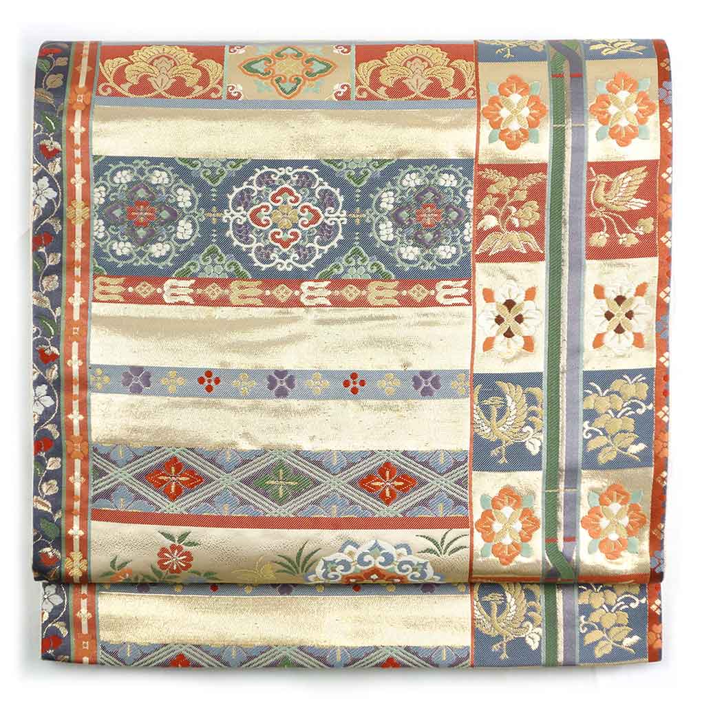 袋帯 リサイクル帯 幅31cm 長さ427cm レディース 連続模様 秋冬春用 正絹（シルク）ブラウン 美品 リメイク リユース【ランクA】