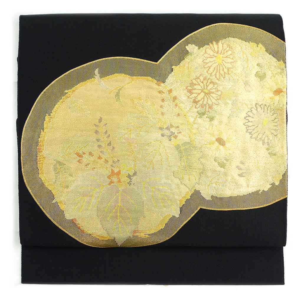 名古屋帯 リサイクル帯 幅30cm 長さ363cm レディース 桐 秋冬春用 正絹（シルク）ブラック 美品 リメイク リユース【ランクA】