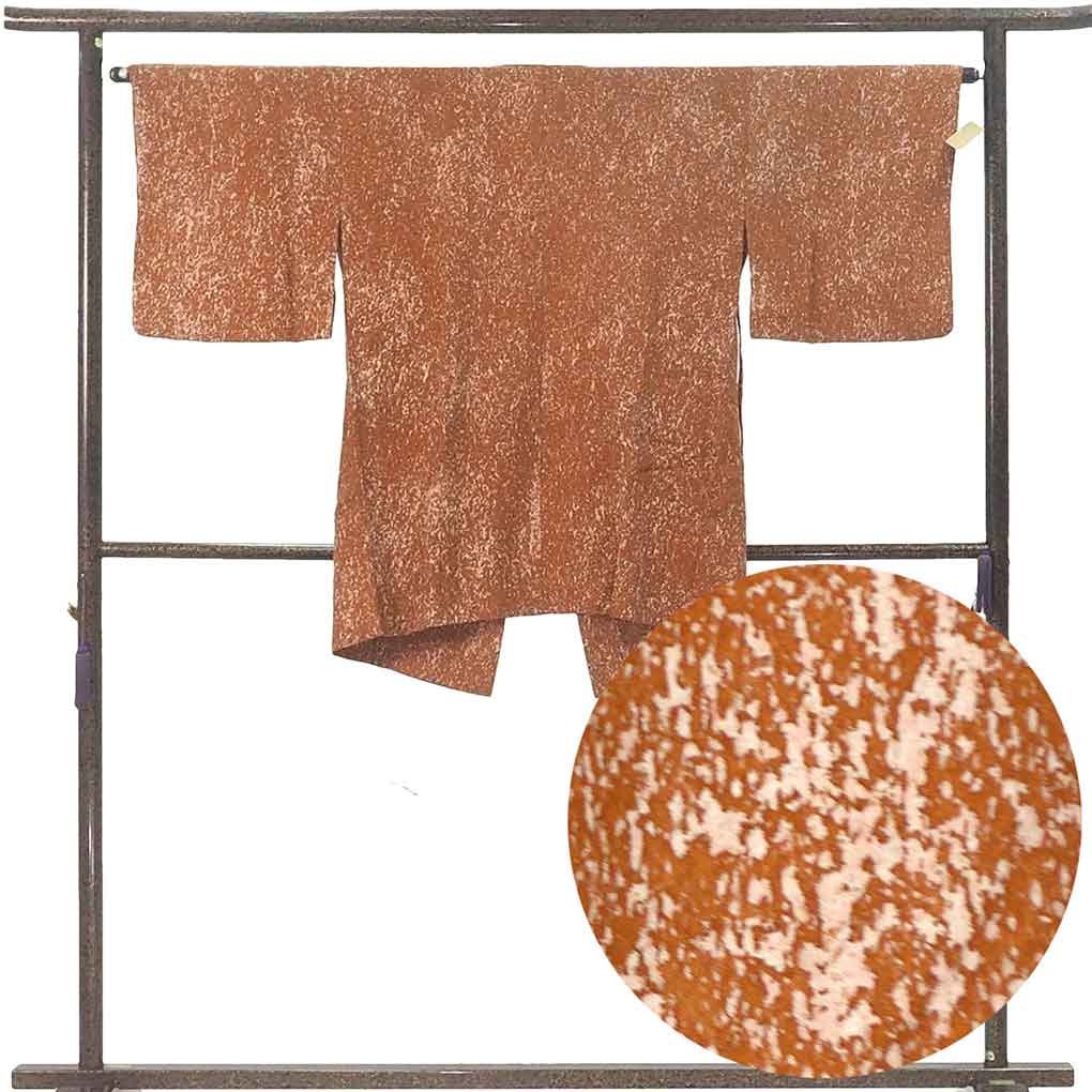 コート リサイクル着物 コート丈88cm 裄64cm 袖丈43cm 袖幅32cm レディース 袷 糊散らし 裄Mサイズ 秋冬春用 正絹（シルク）ブラウン 美品 リメイク リユース【ランクA】