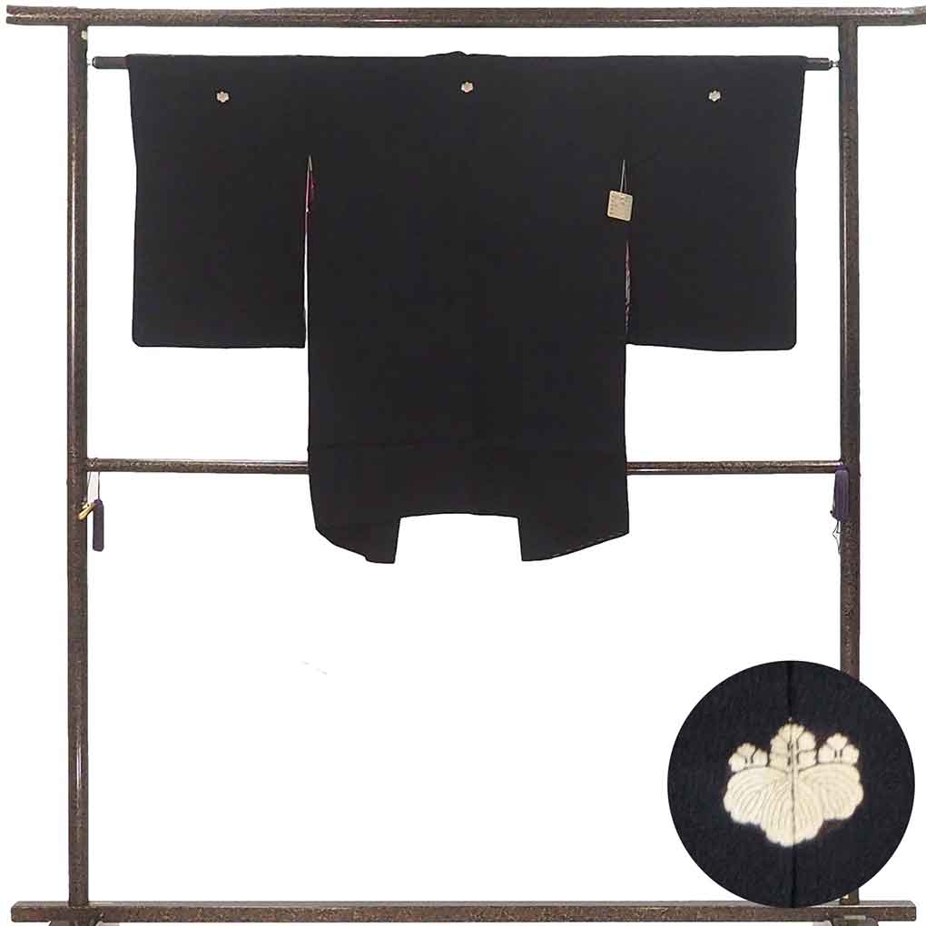 羽織 リサイクル着物 羽織丈87cm 裄62cm 袖丈54cm 袖幅32cm レディース 袷 無地 裄Sサイズ 秋冬春用 正絹（シルク）ブラック 美品 リメイク リユース【ランクA】