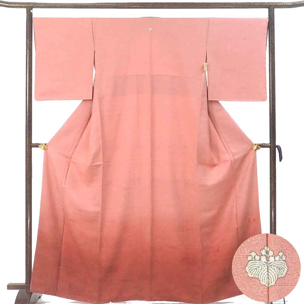 付下 リサイクル着物 身丈167cm 裄68cm 前幅25cm 後幅30.5cm 袖丈49cm 袖幅34cm レディース 袷 裾ぼかし 裄長 裄Lサイズ 秋冬春用 正絹（シルク）ピンク トールサイズ 未使用品 リメイク リユース【ランクS】