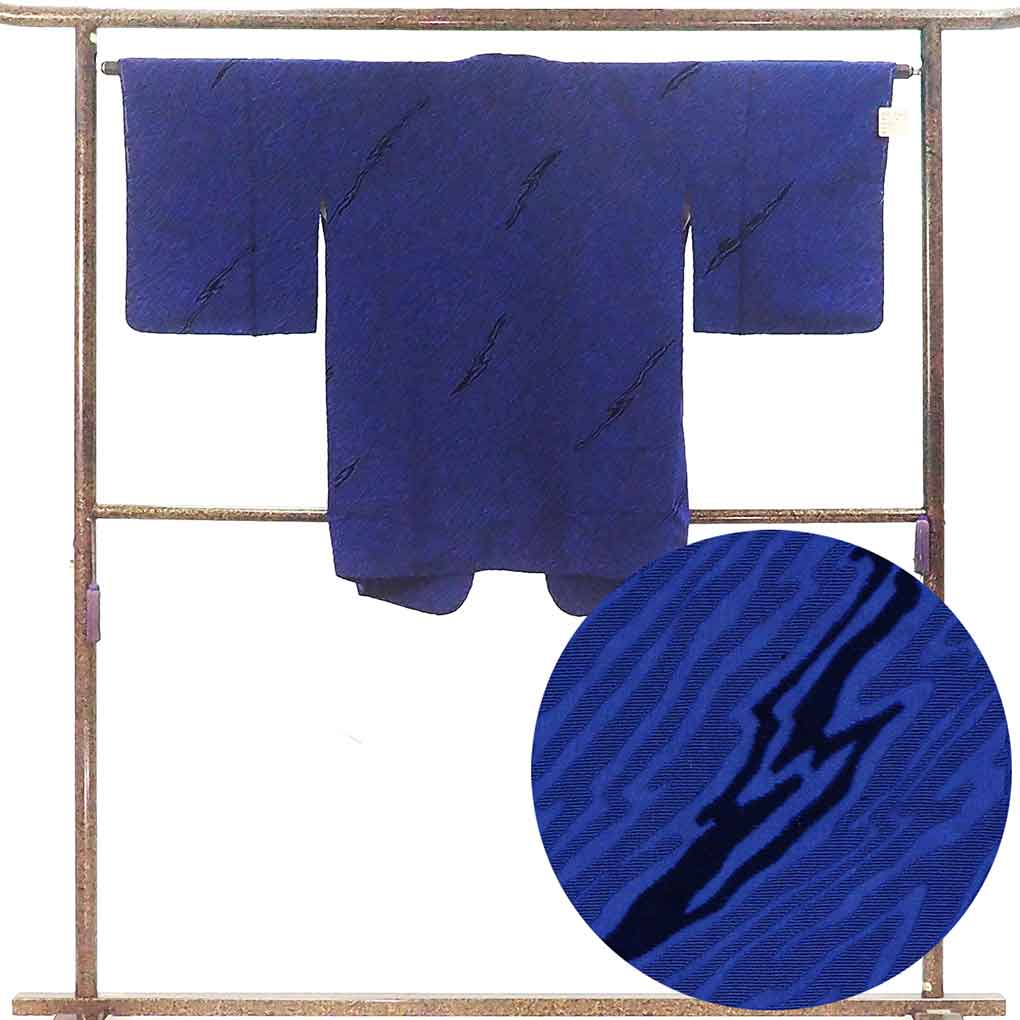 コート リサイクル着物 コート丈86cm 裄64cm 袖丈45cm 袖幅32cm レディース 袷 輪奈織 裄Mサイズ 秋冬春用 正絹（シルク）ネイビー 未使用品 ビロード リメイク リユース【ランクS】