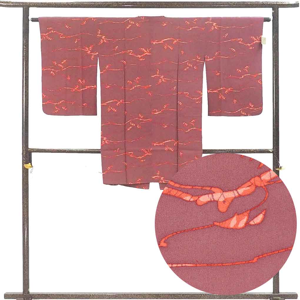 コート リサイクル着物 コート丈93cm 裄63cm 袖丈55cm 袖幅32cm レディース 袷 植物 裄Mサイズ 秋冬春用 正絹（シルク）ピンク 美品 リメイク リユース【ランクA】