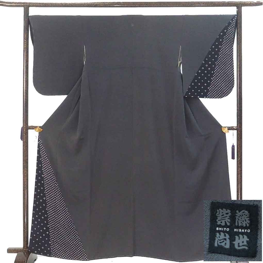 付下 リサイクル着物 身丈165cm 裄68cm 前幅24cm 後幅30cm 袖丈55cm 袖幅34cm レディース 袷 絞り 裄長 裄Lサイズ 秋冬春用 正絹（シルク）グレー トールサイズ 未使用品 SHITO HISAYO リメイク リユース【ランクS】