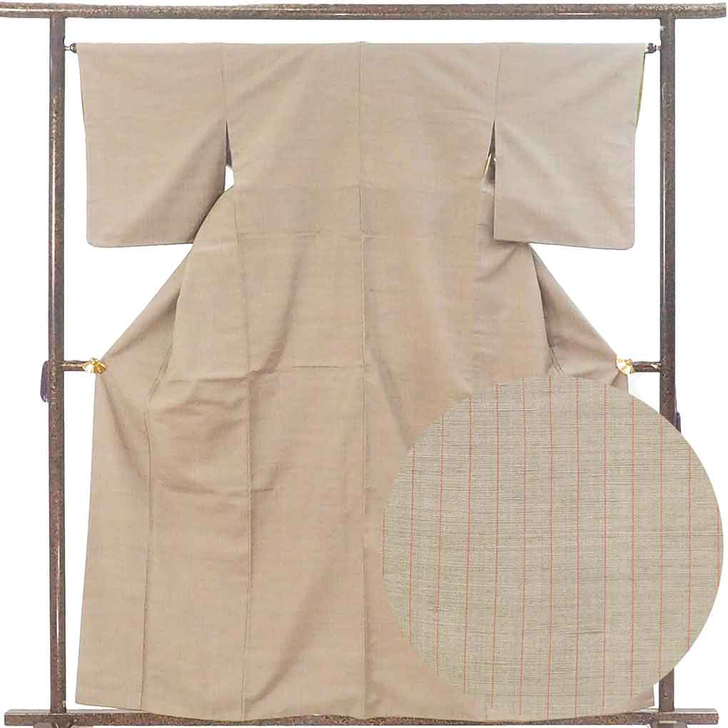 紬 リサイクル着物 身丈160cm 裄64cm 前幅24cm 後幅29cm 袖丈49cm 袖幅32cm レディース 袷 縞 裄Mサイズ 秋冬春用 正絹（シルク）グレー 美品 リメイク リユース【ランクA】