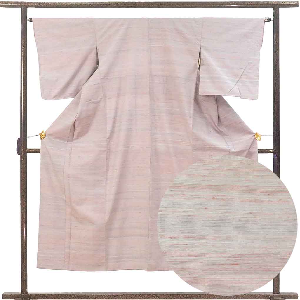 紬 リサイクル着物 身丈148cm 裄64cm 前幅23.5cm 後幅29cm 袖丈49cm 袖幅33cm レディース 袷 無地 裄Mサイズ 秋冬春用 正絹（シルク）グレー 未使用品 リメイク リユース【ランクS】