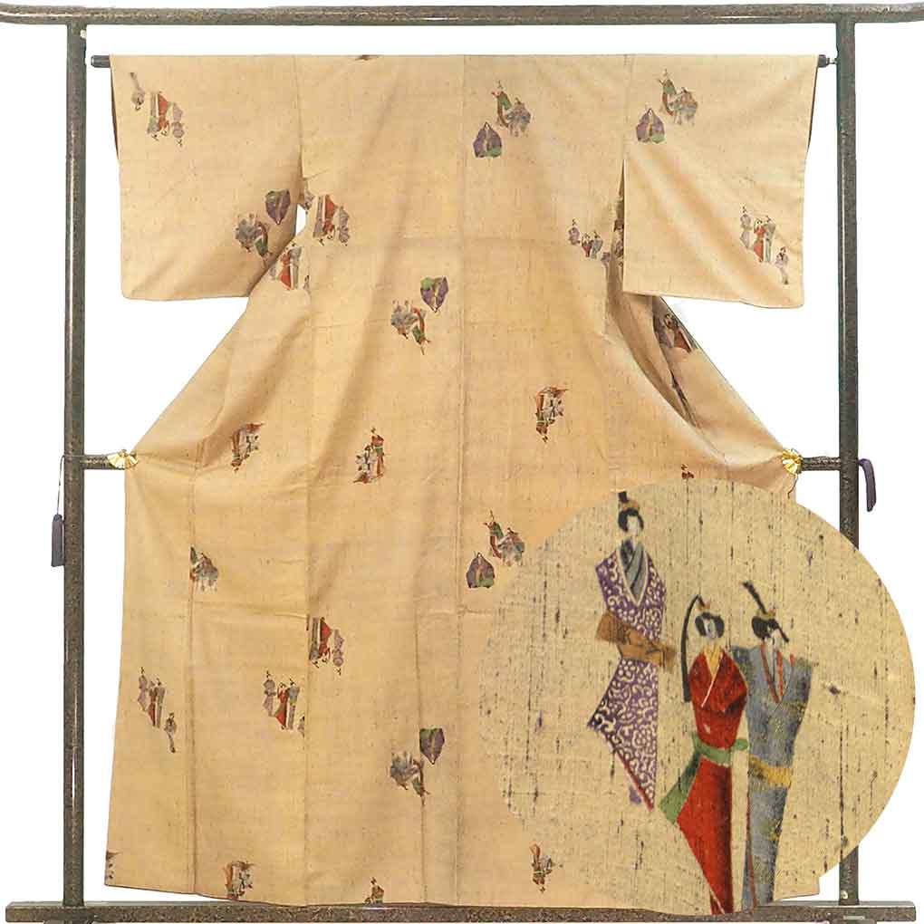 紬 リサイクル着物 身丈160cm 裄64cm 前幅22.5cm 後幅29cm 袖丈49cm 袖幅33cm レディース 袷 人形 裄Mサイズ 秋冬春用 正絹（シルク）ブラウン 美品 リメイク リユース【ランクA】