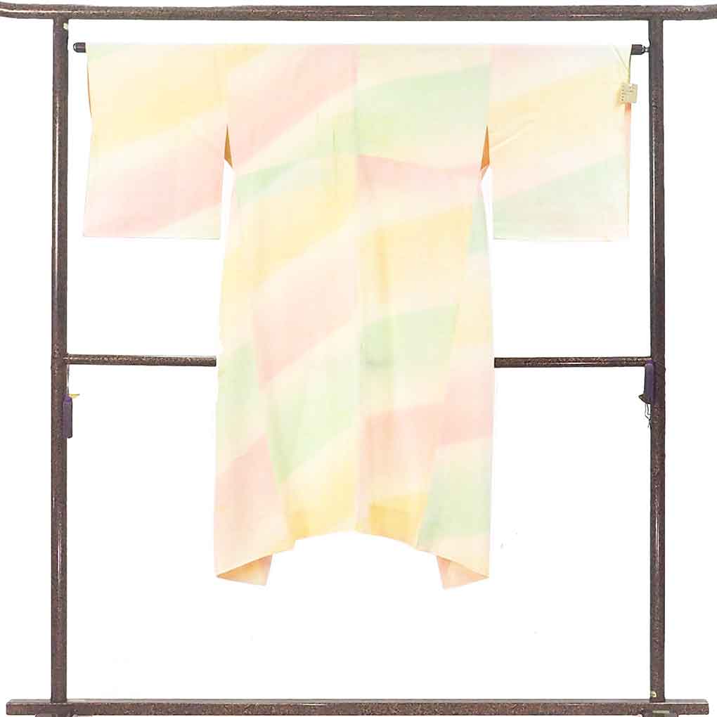 長襦袢 リサイクル着物 襦袢丈121cm 裄65cm 袖丈48cm 袖幅33cm レディース 袷 ぼかし 裄Mサイズ 秋冬春用 正絹（シルク）ピンク 難有り リメイク リユース【ランクC】